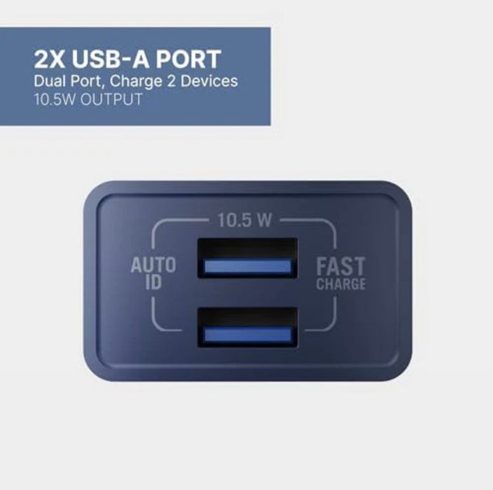 Nautica Dual Port USB Wall Charger – 2.1A, Dual USB-A Output, 10.5W – Universal Compatibility