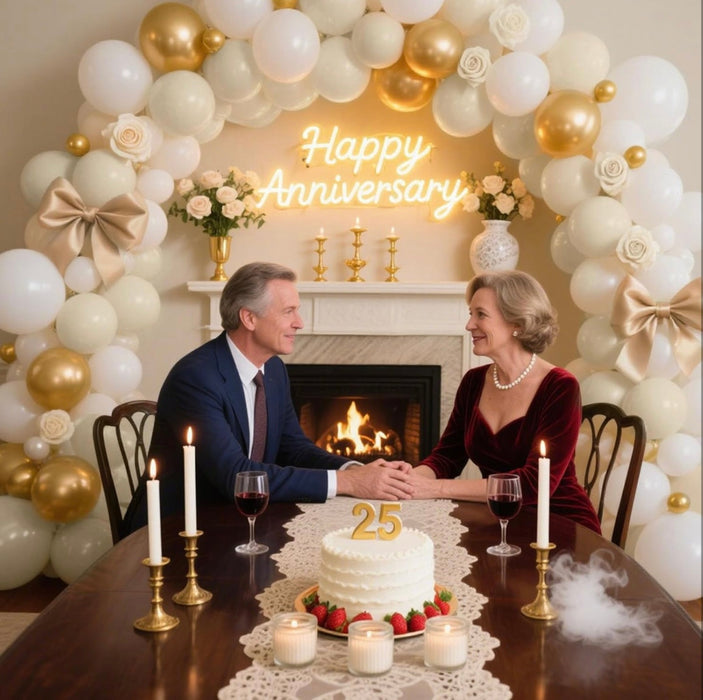 Luxury Champagne & White Happy Birthday Balloon Garland Kit – 65 pcs