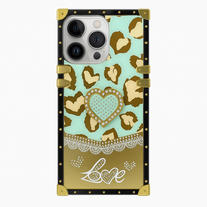 Luxury Leopard Heart Kickstand Case – For iPhone 16 Pro Max