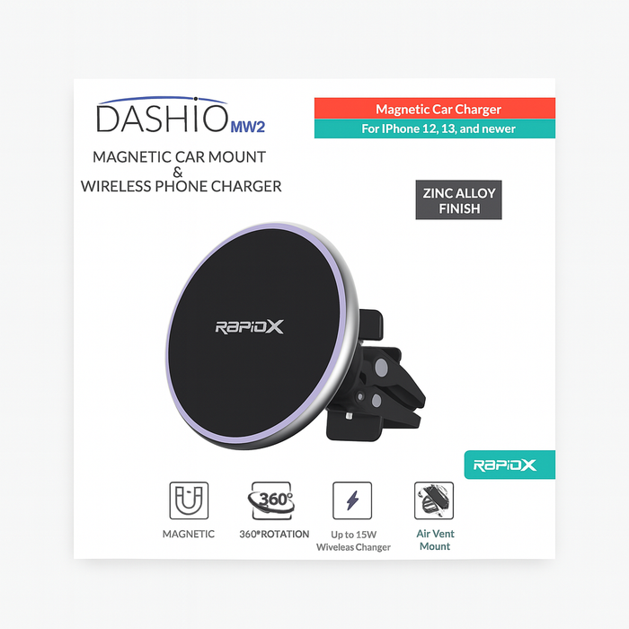 Dashio MW2 Magnetic Car Mount & Wireless Phone Charger โ RapidX