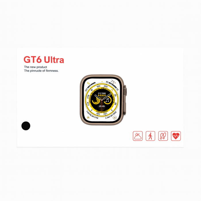 Smartwatch with 'GT6 Ultra' branding on a white background