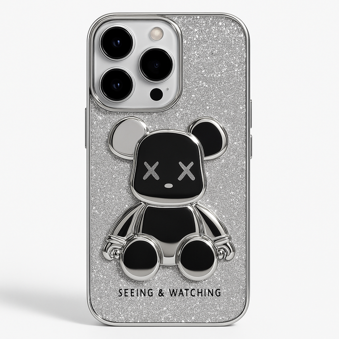 3D Bear Glitter iPhone 13 Pro/14 Pro Case – “Seeing & Watching” Collection