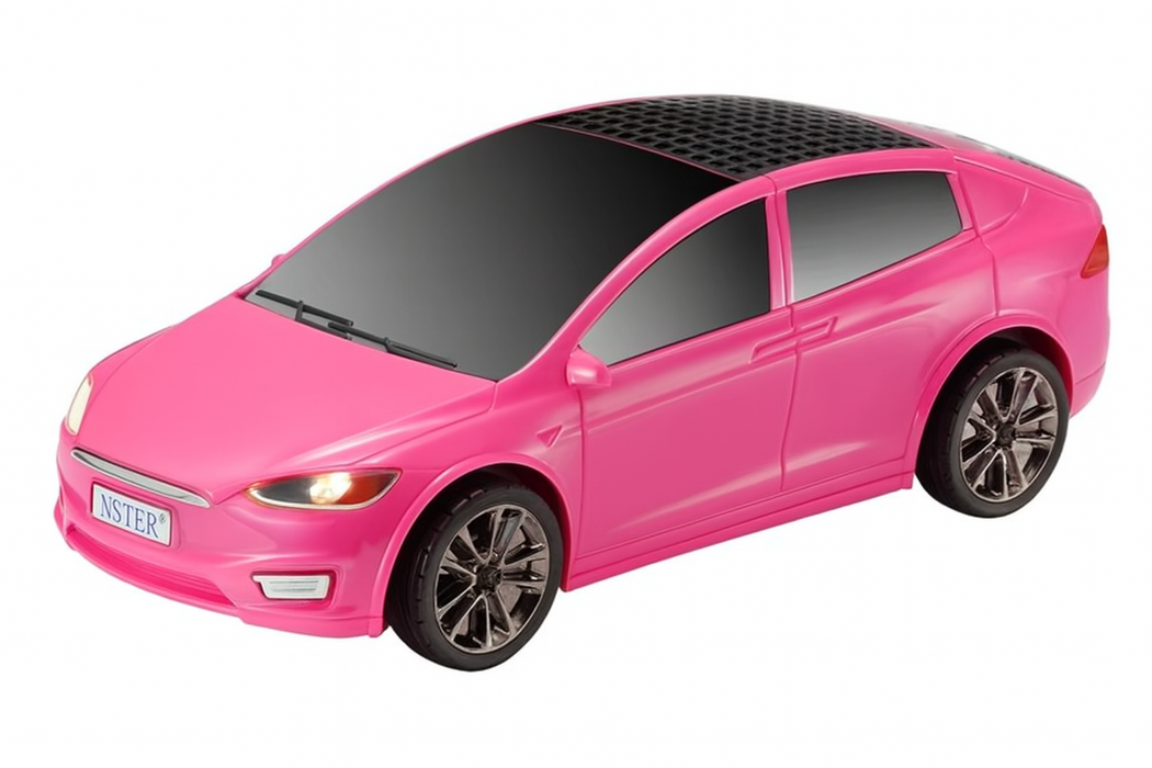 Pink toy car on a white background