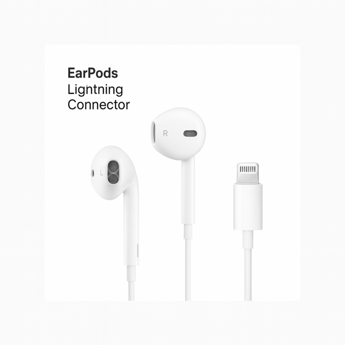 White EarPods with Lightning connector on a white background