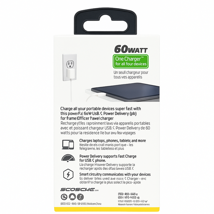 SCOSCHE USB-C 60W Power Delivery Wall Charger – White