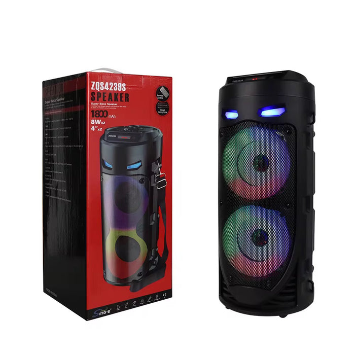 ZQS4239S Portable Bluetooth Speaker with Dual 4” Woofers, RGB Lights, Microphone & Remote