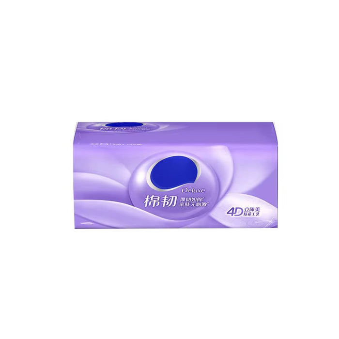 Purple tissue box with 'Deluxe' branding on a white background