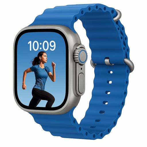 Smartwatch with a blue band on a white background