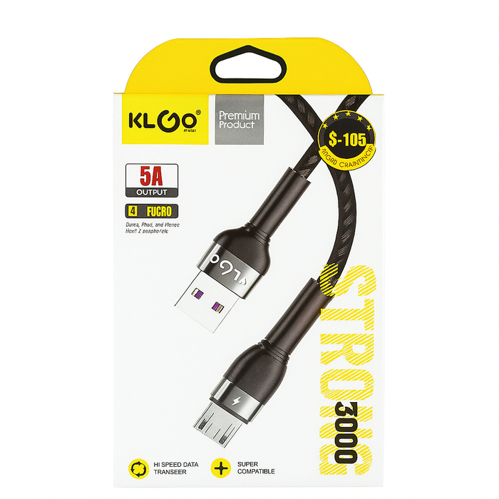 KLGO Strong 3000 – 10FT Braided USB-A to Micro-USB Charging Cable (5A Output)
