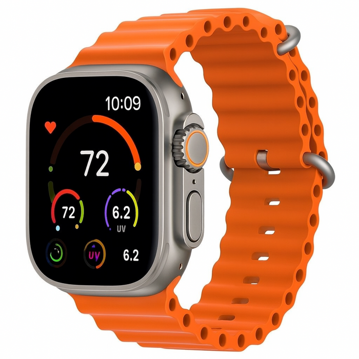 Smartwatch with an orange band on a white background