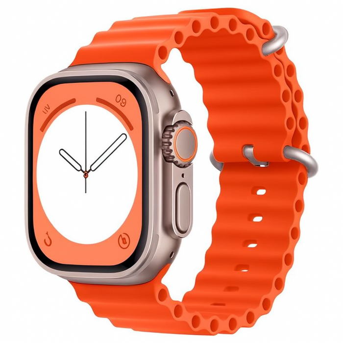 Smartwatch with an orange band on a white background