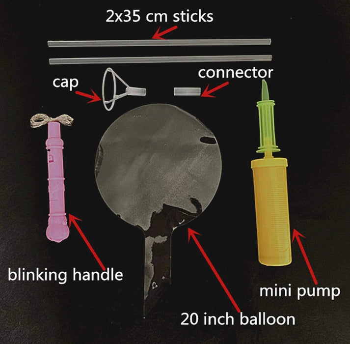 LED Bobo Balloon Wand Kit – Transparent 20” Balloon with Blinking Handle & LED Lights