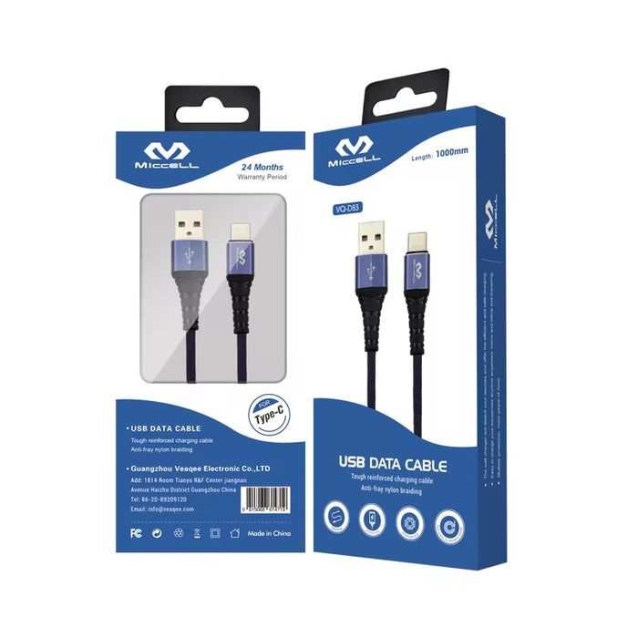 Miccell Denim Braided USB-A to lightening Fast Charging Cable – VQ-D83