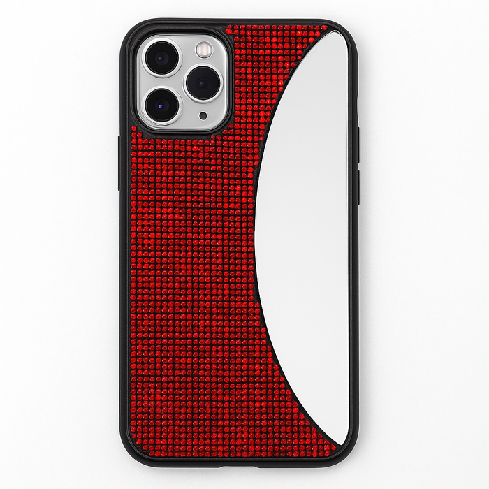 iPhone 11 Pro Red Rhinestone Mirror Case – Dual-Design Glam