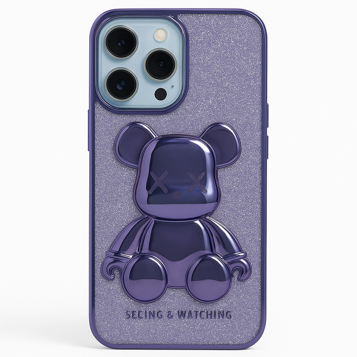 3D Bear Glitter iPhone 13 Pro/14 Pro Case – “Seeing & Watching” Collection