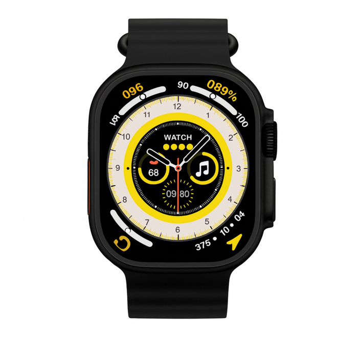 Smartwatch with a black band on a white background