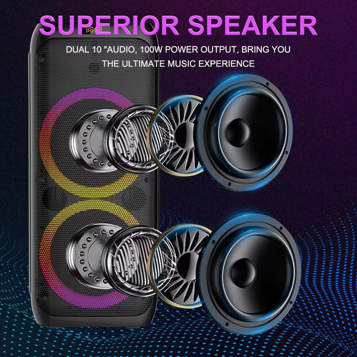 Speaker with detailed components and text on a dark background