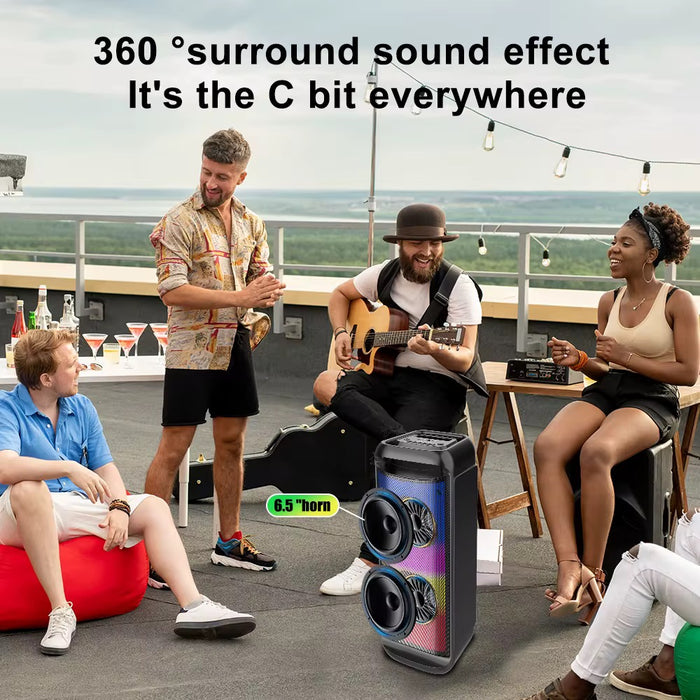 Portable Wireless Bluetooth Party Speaker with LED Lights – Dual 6” Drivers, 3000mAh Battery