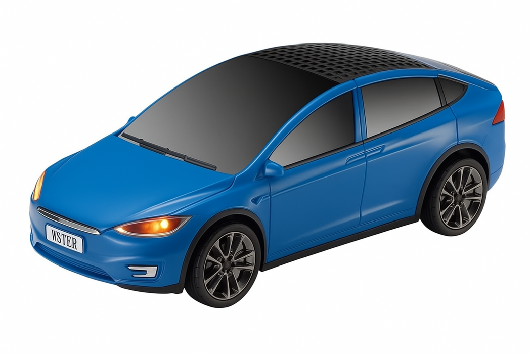 Blue toy car model on a white background