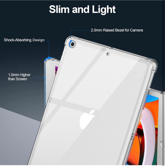 Clear tablet case with text highlighting features on a dark background