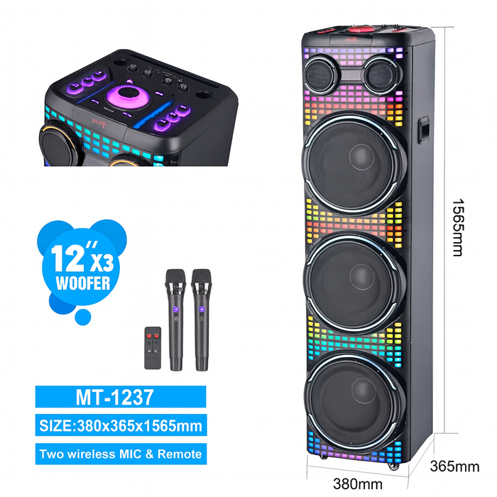MT-1237 12”×3 Woofer Wireless Bluetooth Party Speaker with Dual Microphones – Wholesale