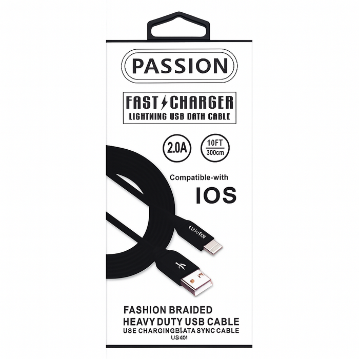 PASSION 10FT Fast Charging Lightning USB Cable – Braided Heavy Duty, iOS Compatible