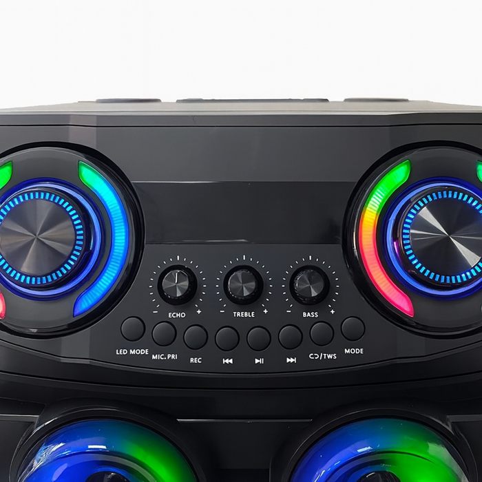 MT-1283 Bluetooth Trolley Party Speaker – Dual 12” Subwoofers, LED Lights, Wireless Mics
