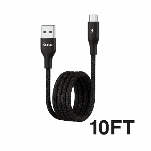 Black USB cable with KLGO branding on a white background