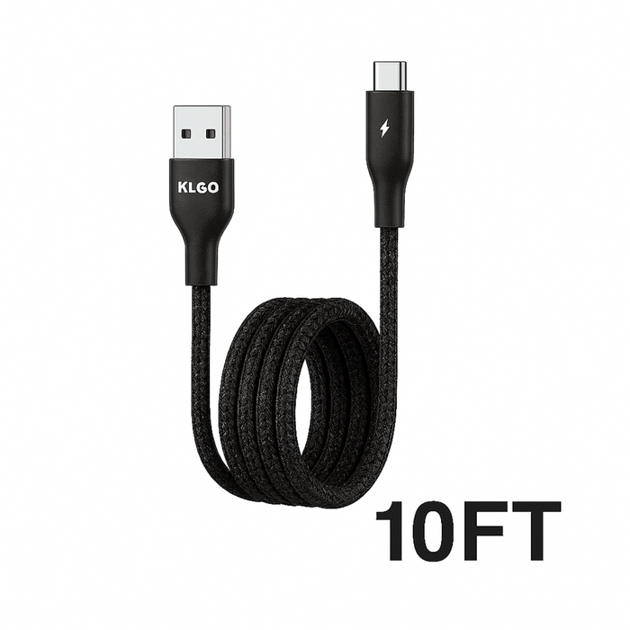 Black USB cable with KLGO branding on a white background