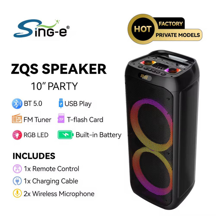 Sing-e ZQS8236 Multi-Media Super Bass Speaker – 8” x2, 30W x2, 6000mAh, Wireless Mic & Remote