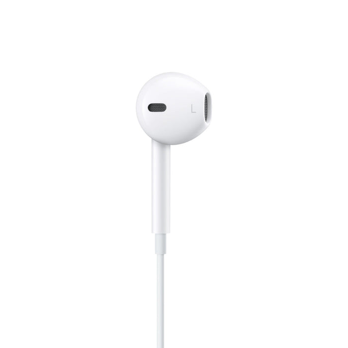 White earbud headphones on a white background