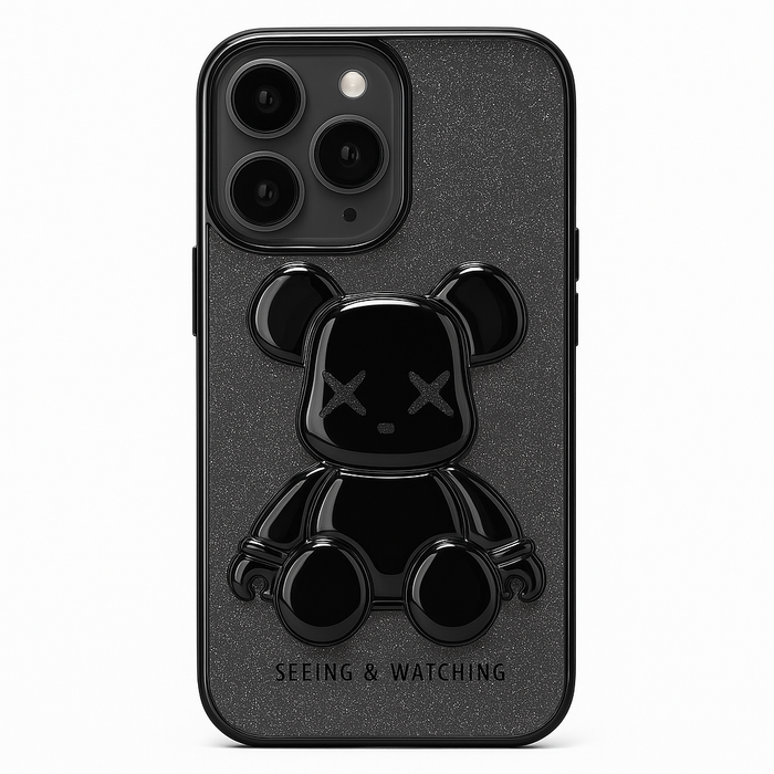 3D Bear Glitter iPhone 13 Pro/14 Pro Case – “Seeing & Watching” Collection