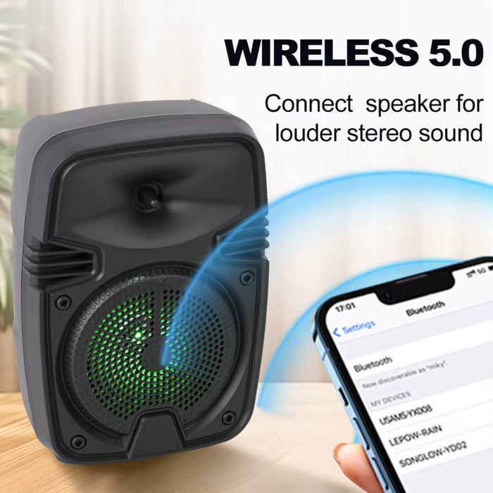 Wireless speaker with Bluetooth connection to a smartphone on a light background