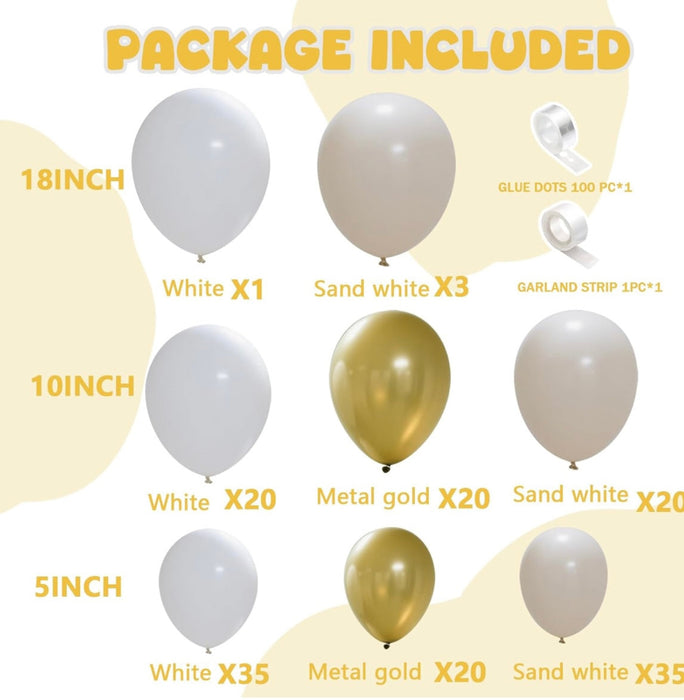 Luxury Champagne & White Happy Birthday Balloon Garland Kit – 65 pcs
