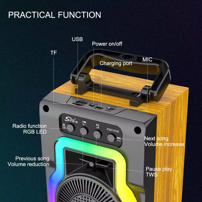RGB LED Wooden Mini Bluetooth Speaker with Mic – Super Bass Portable Soundbox
