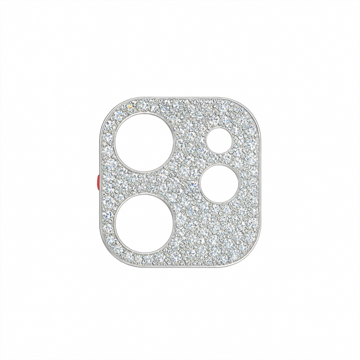 Decorative phone camera cover with gemstones on a white background