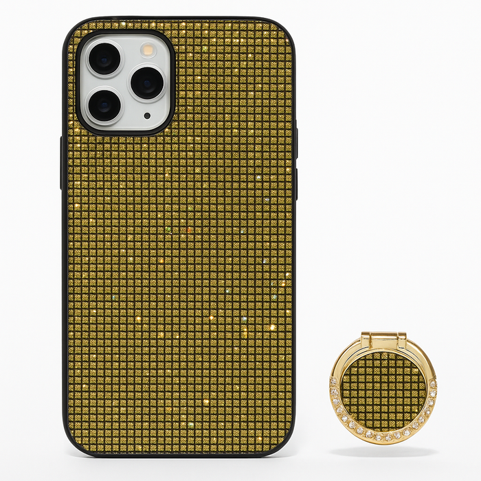 Jeweled Glitter Phone Case for iPhone 11 Pro Max with Matching Ring Holder – Gold & Silver Options