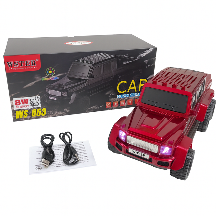 WS-G63 Car Bluetooth Speaker – 8W Output, LED Lights, Wireless & Wired Playback