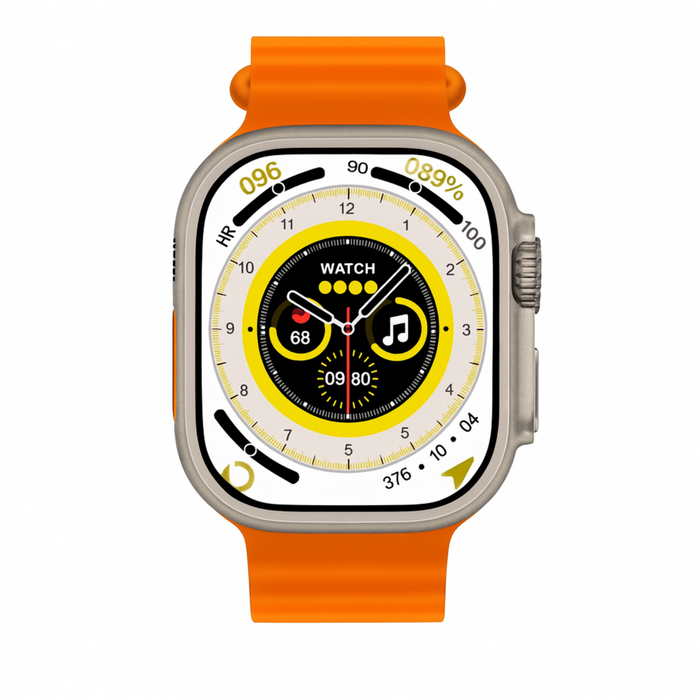 Smartwatch with an orange band on a white background