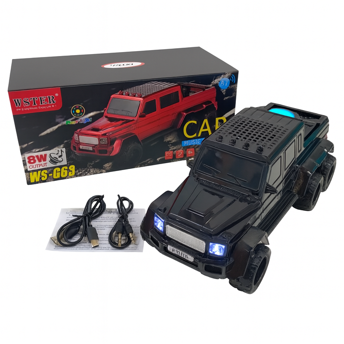 WS-G63 Car Bluetooth Speaker – 8W Output, LED Lights, Wireless & Wired Playback