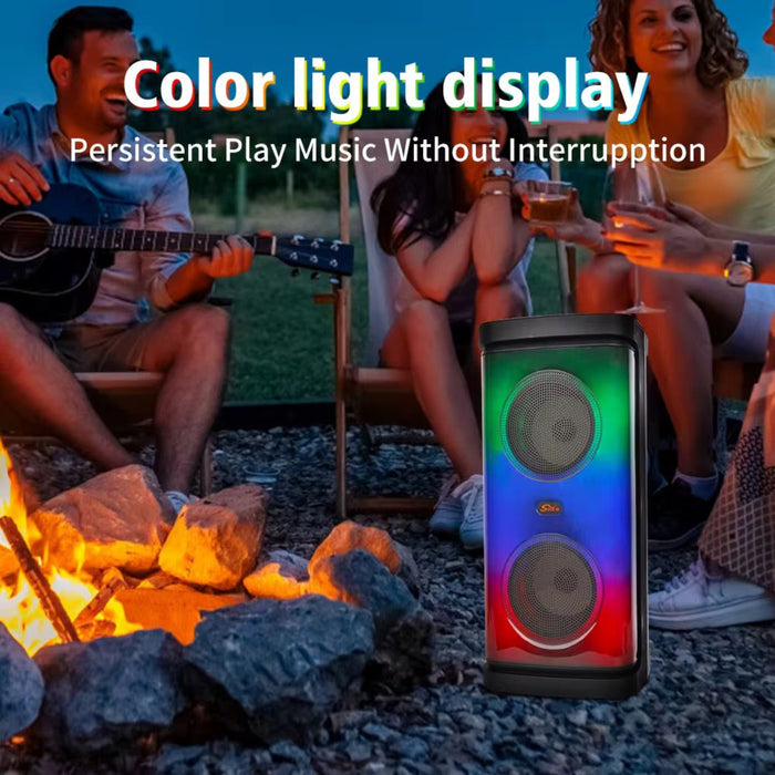 Outdoor Portable Smart Speaker – 4” Dual Speaker with LED Lights, Bluetooth 5.0, FM, USB, T-Flash, AUX, Microphone & Rechargeable Battery