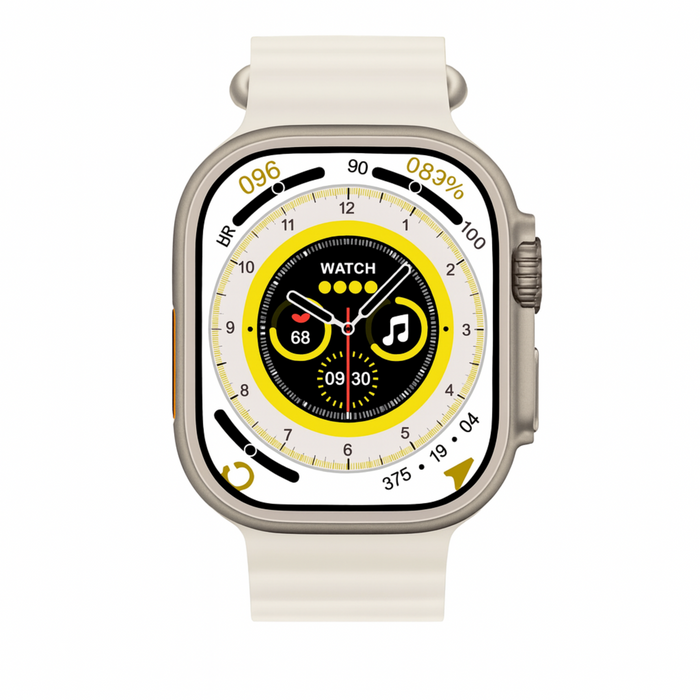 Smartwatch with a white band on a white background