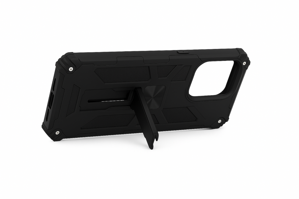 Black rugged case for a tablet on a white background