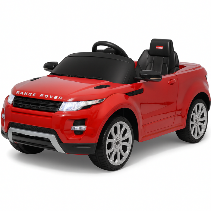 Red toy car resembling a Range Rover on a white background