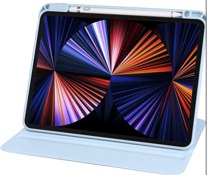 Tablet with a colorful display case on a white background