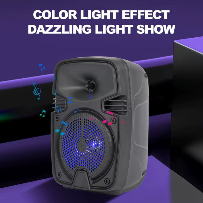 Portable speaker with color light effect on a purple background