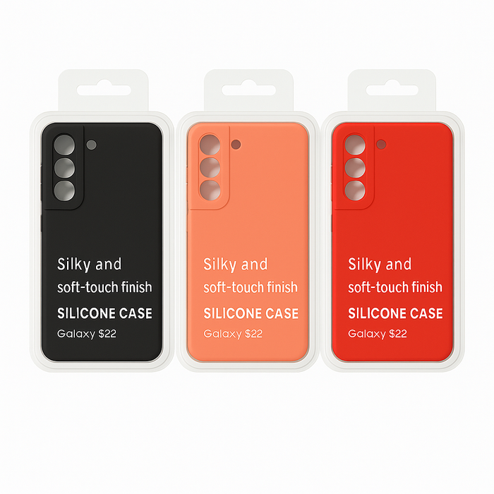 Silicone Case for Galaxy S22 – Silky Soft Finish (Red / Black / Coral)