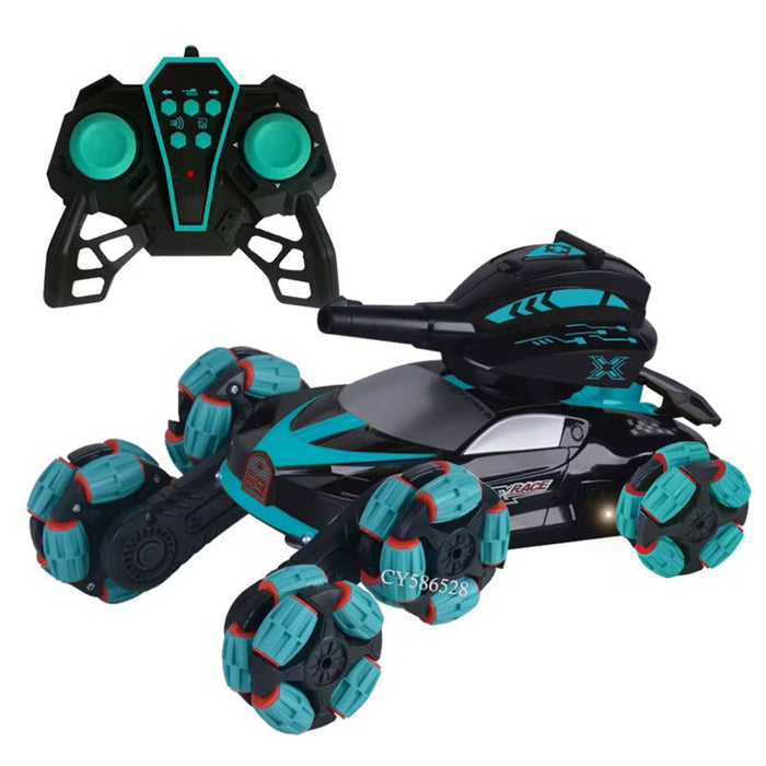 Toy robot with remote control on a white background