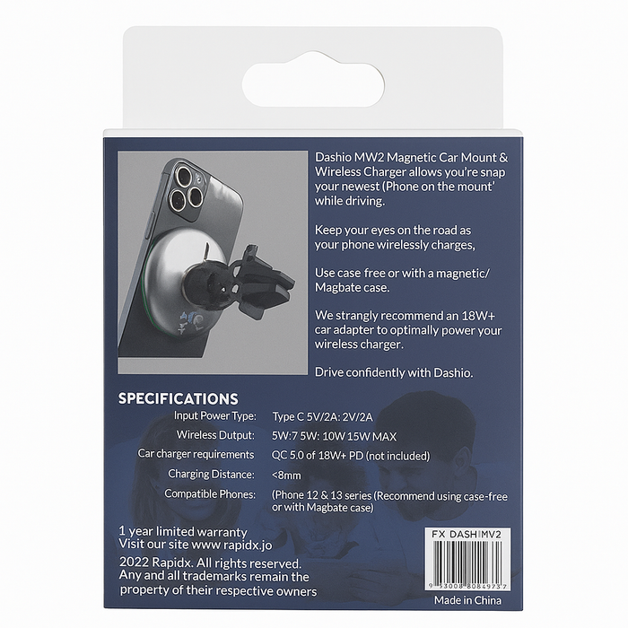 Dashio MW2 Magnetic Car Mount & Wireless Phone Charger โ RapidX