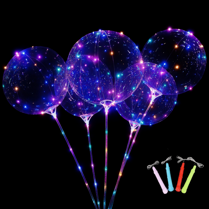 LED Bobo Balloon Wand Kit – Transparent 20” Balloon with Blinking Handle & LED Lights